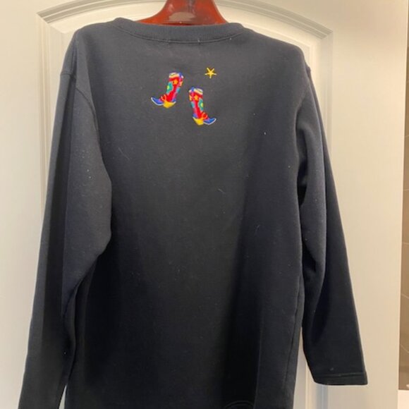 QUACKER Applique BLACK Western SWEATSHIRT "Kick Up Your Heels" BOOTS ~ M / L - Picture 5 of 6